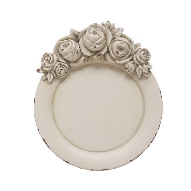 SMANTIS Vintage Tray Antique Trinket Dish Round Small Rings Earrings Holder with Sophisticated 3D Floral Decoration Mini Storage Organizer Gift Aesthetic Room Decor Distressed White Flower