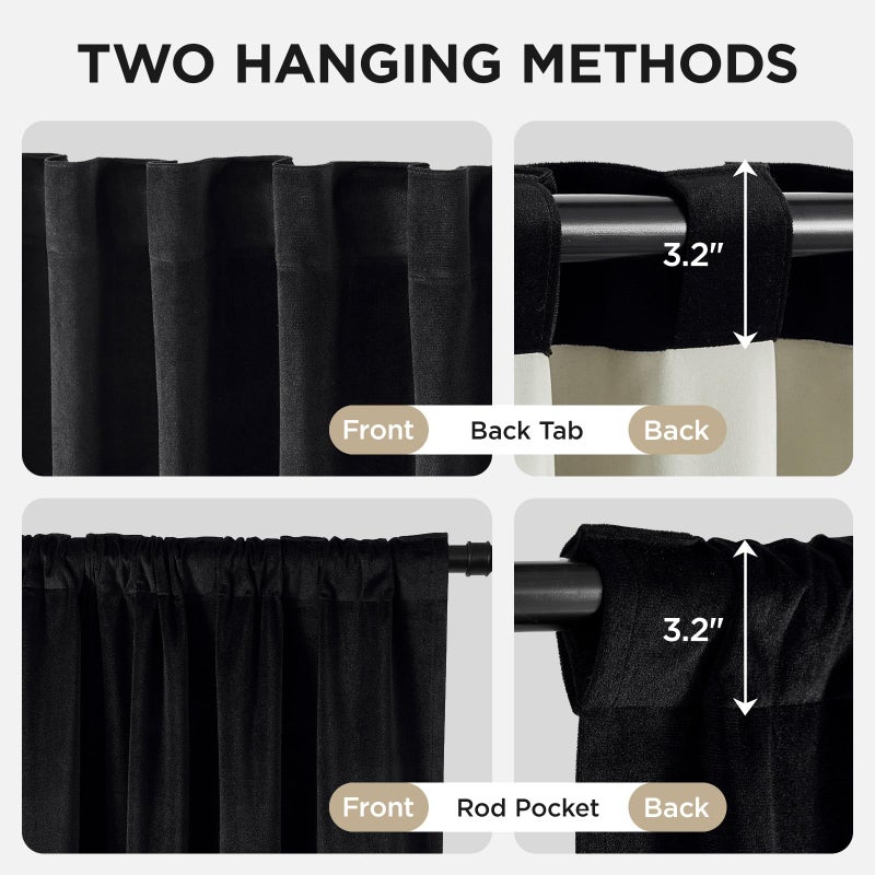 Joydeco Black 100% Blackout Curtains 96 Inch 2 Panels, Luxury Thermal Insulated Black Velvet Curtains for Bedroom Living Room, Soundproof Blackout Window Drapes, Rod Pocket & Back Tab (52W x 96L) - Image 3