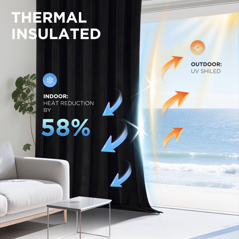 Joydeco Black 100% Blackout Curtains 96 Inch 2 Panels, Luxury Thermal Insulated Black Velvet Curtains for Bedroom Living Room, Soundproof Blackout Window Drapes, Rod Pocket & Back Tab (52W x 96L) - Image 5