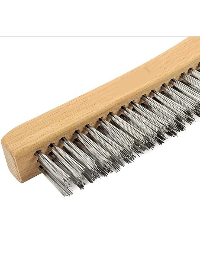 Wire Brush,Stainless Steel Wire Scratch Brush for Cleaning Rust with 14" Long Curved Beechwood Handle,Large - Image 3
