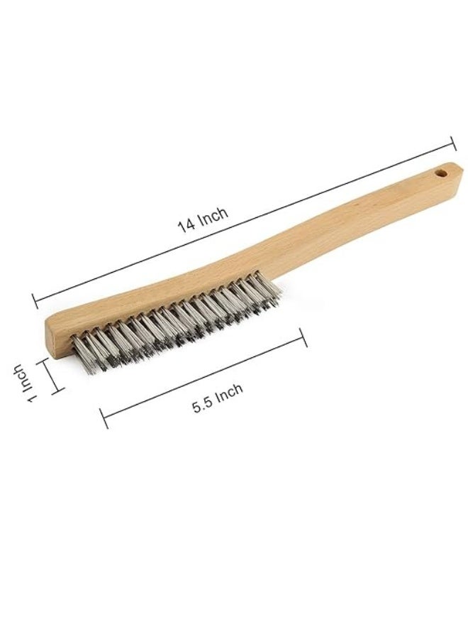 Wire Brush,Stainless Steel Wire Scratch Brush for Cleaning Rust with 14" Long Curved Beechwood Handle,Large - Image 2