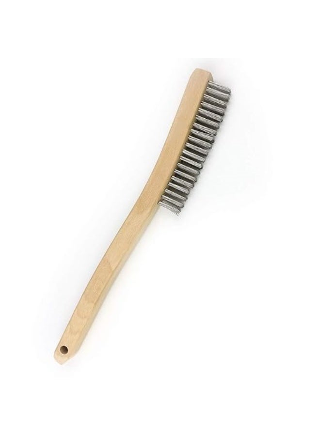 Wire Brush,Stainless Steel Wire Scratch Brush for Cleaning Rust with 14" Long Curved Beechwood Handle,Large - Image 1