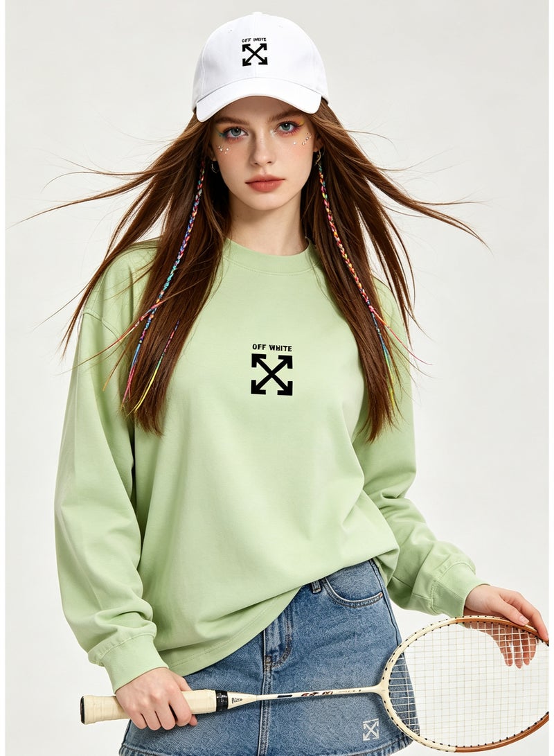 أوف-وايت OFF-WHITE couple spring and autumn heavy cotton loose long sleeve T-shirt for men and women - Image 2
