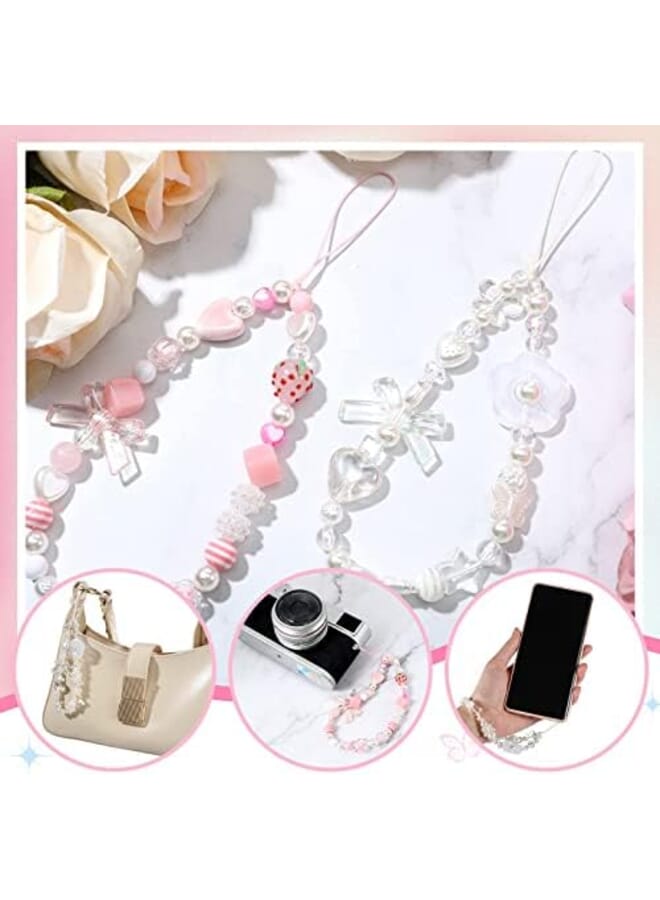 Excefore Phone Lanyard Beaded Wrist Strap Kawaii Rainbow Phone Chain Strap For Women Girls Beads Pearl Bracelet Keychain Phone Accessory Cute Anti Lost Phone String Decoration - Image 2