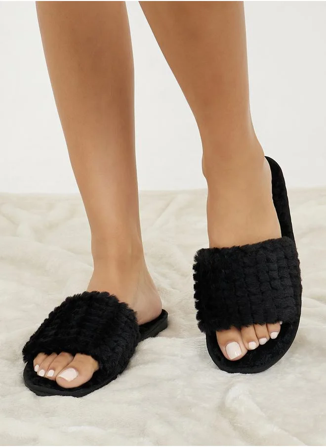 Styli Ribbed Strap Bedroom Slippers