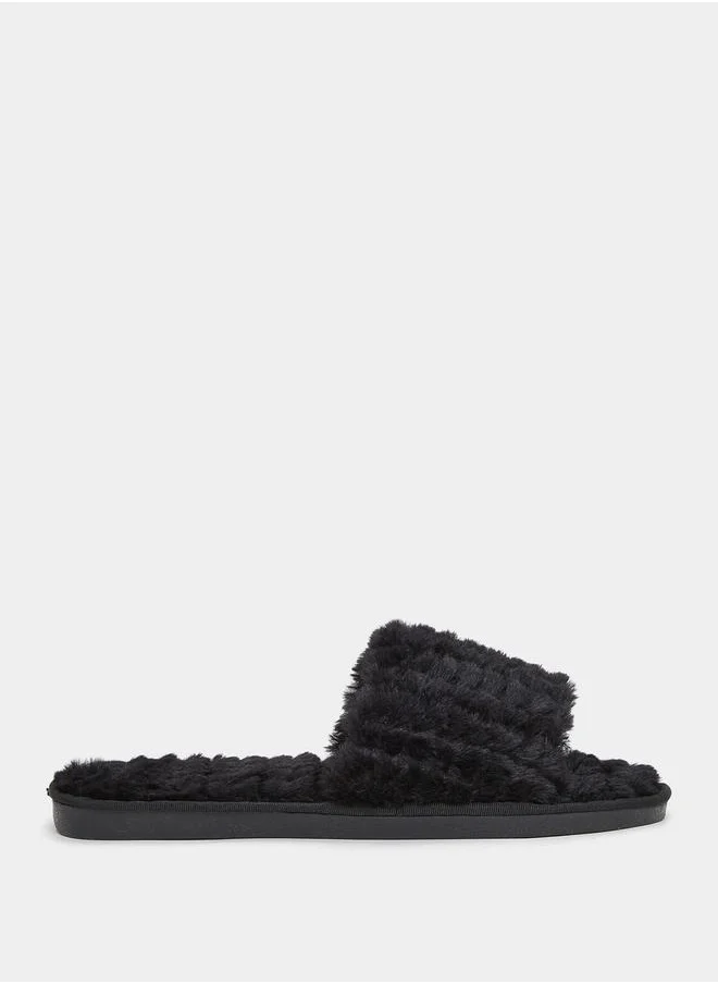 Styli Ribbed Strap Bedroom Slippers