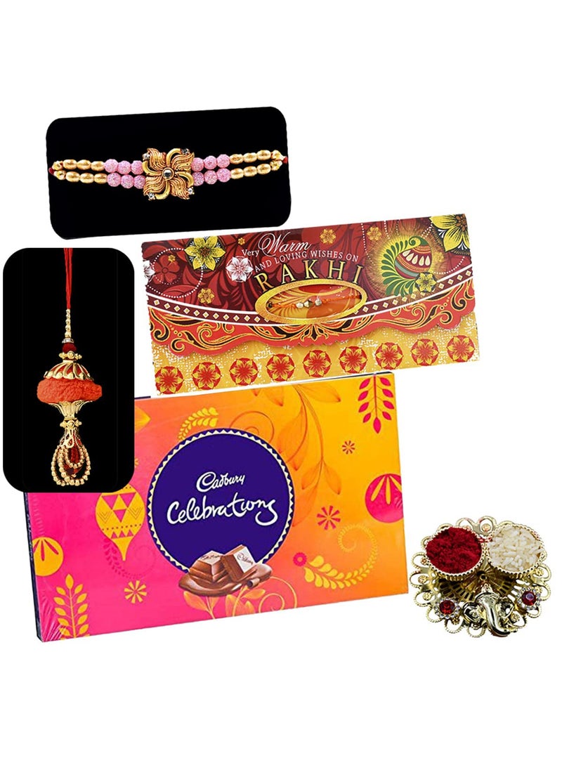 Saugat Traders Saugat Traders Designer Rakhi Combo Set for Bhaiya and Bhabhi with Gift- Celebration Chocolate Pack with Raksha Bhandan Greeting Card -Rakhi for Elder-Younger Brother  - Image 1