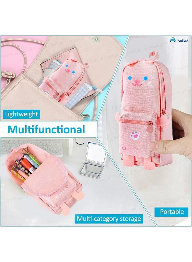 FunBlast Pencil Pouch, Stylish Pencil case, Large Capacity Hangable Canvas Pencil Case, Cute Cartoon Pouch for Kids, Kawaii Pencil Case, Aesthetic Pouch for School & College Students (Pink-Cat) - Image 4