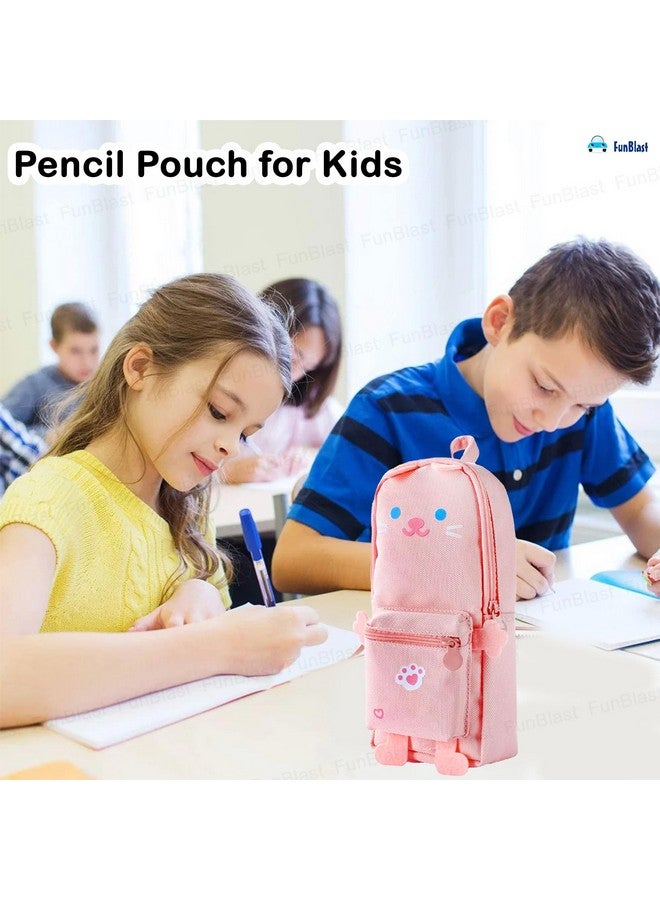 FunBlast Pencil Pouch, Stylish Pencil case, Large Capacity Hangable Canvas Pencil Case, Cute Cartoon Pouch for Kids, Kawaii Pencil Case, Aesthetic Pouch for School & College Students (Pink-Cat) - Image 5