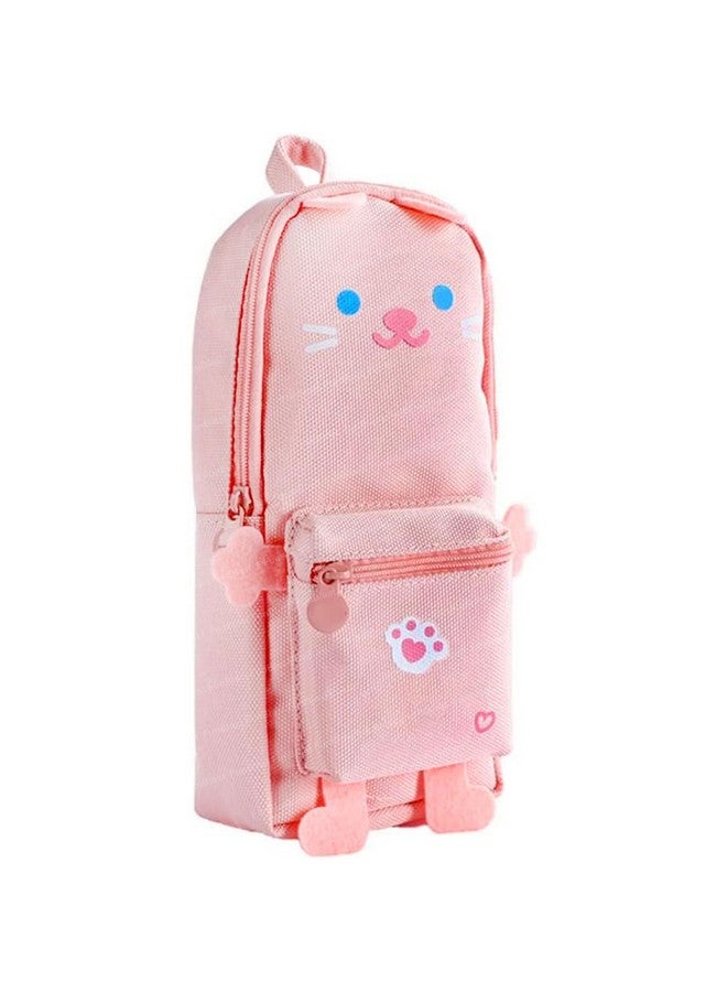 FunBlast Pencil Pouch, Stylish Pencil case, Large Capacity Hangable Canvas Pencil Case, Cute Cartoon Pouch for Kids, Kawaii Pencil Case, Aesthetic Pouch for School & College Students (Pink-Cat) - Image 1