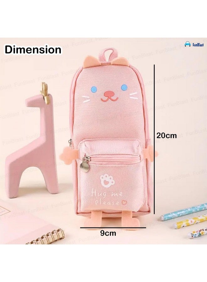 FunBlast Pencil Pouch, Stylish Pencil case, Large Capacity Hangable Canvas Pencil Case, Cute Cartoon Pouch for Kids, Kawaii Pencil Case, Aesthetic Pouch for School & College Students (Pink-Cat) - Image 3