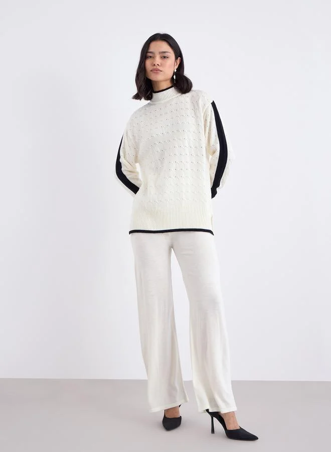 Styli Styli Off White Knit Sweater and Trousers Co-Ods