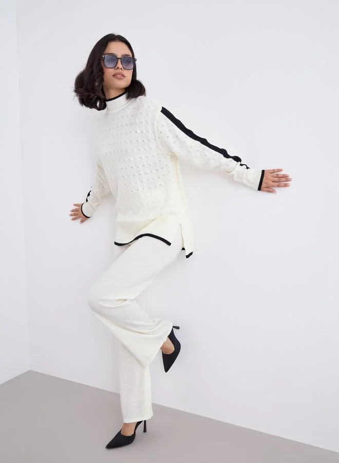 Styli Styli Off White Knit Sweater and Trousers Co-Ods