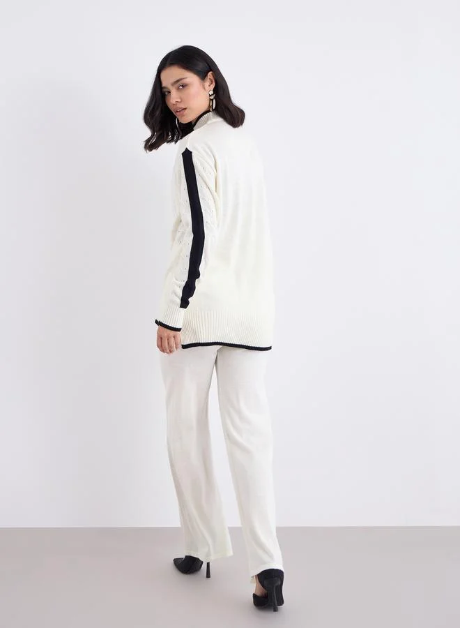 Styli Styli Off White Knit Sweater and Trousers Co-Ods