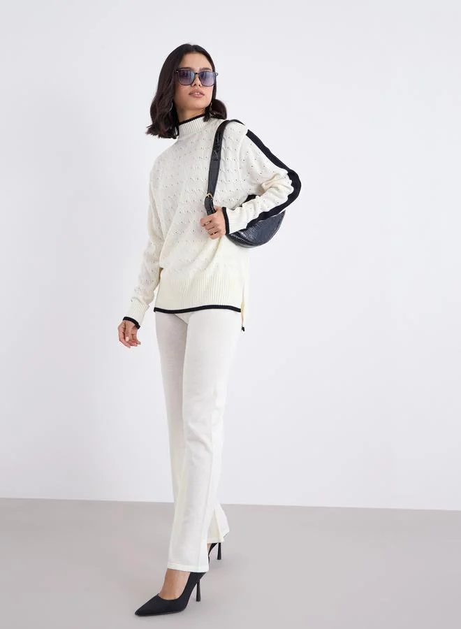 Styli Styli Off White Knit Sweater and Trousers Co-Ods