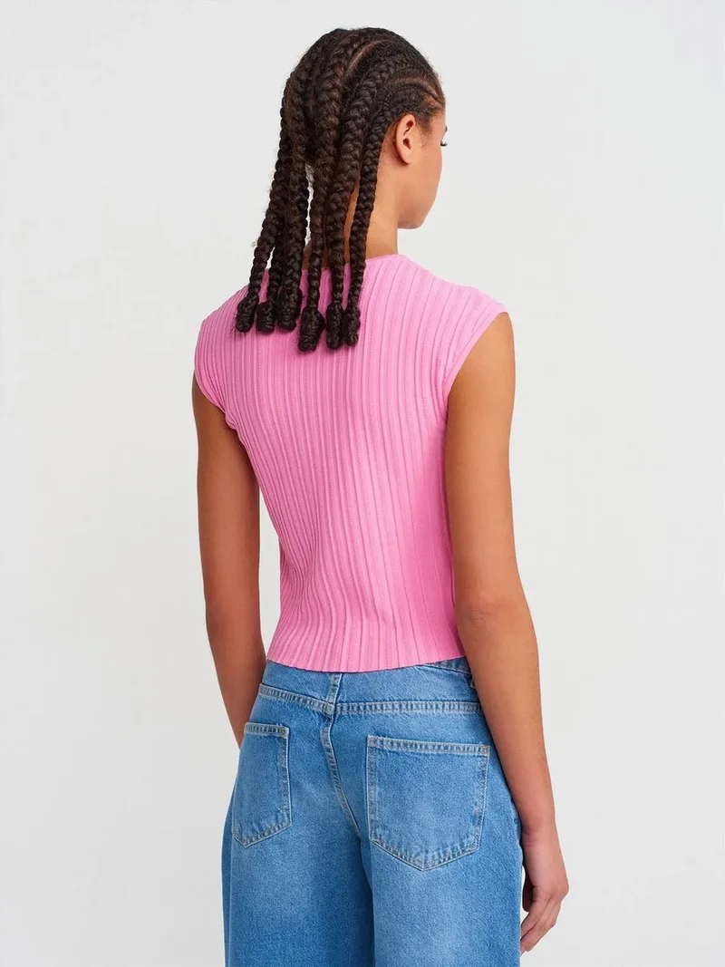ديلفين DILVIN Ribbed Knit Crop Blouse
