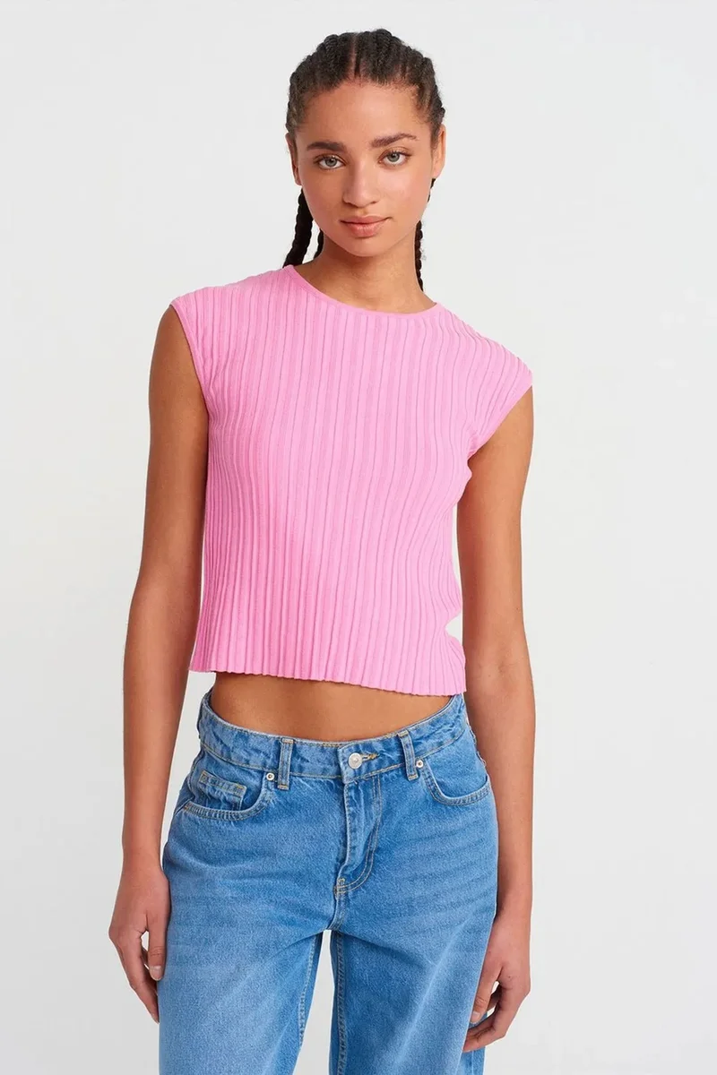 DILVIN Ribbed Knit Crop Blouse