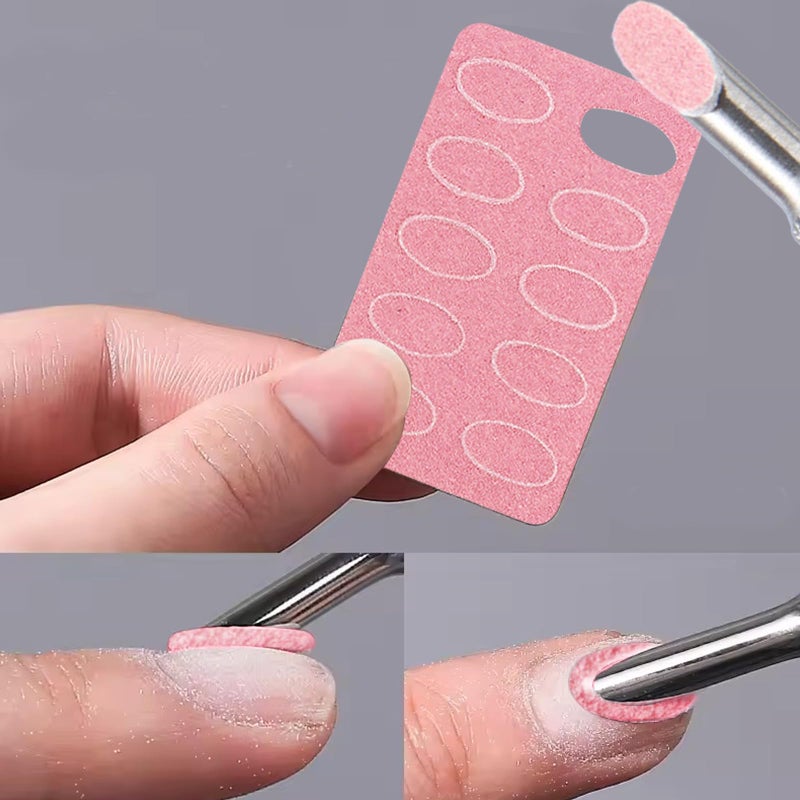 SILPECWEE Pre-treatment Nail Cuticle Pusher, Dual Ended Nail Pusher with Storage Bags, 100pcs Self Adhesive Sandpaper - 100/180 Grit for Nail Art Pre-polishing Nails Supplies for Fingernail and Foot - Image 5