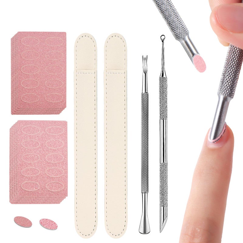SILPECWEE Pre-treatment Nail Cuticle Pusher, Dual Ended Nail Pusher with Storage Bags, 100pcs Self Adhesive Sandpaper - 100/180 Grit for Nail Art Pre-polishing Nails Supplies for Fingernail and Foot - Image 1