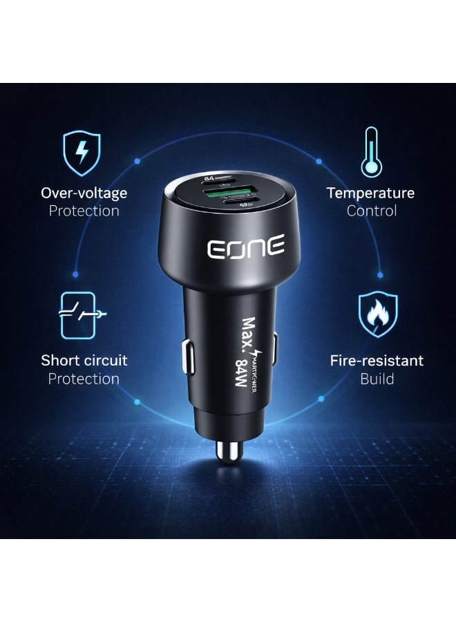 إيون شاحن سيارة EONE بقوة 84 واط، منفذ مزدوج USB-C PD بقوة 30 واط وUSB-A QC3.0، محول شحن سريع للسيارة لأجهزة iPhone وSamsung والأجهزة اللوحية، شاحن سيارة عالي الطاقة - أسود - Image 5