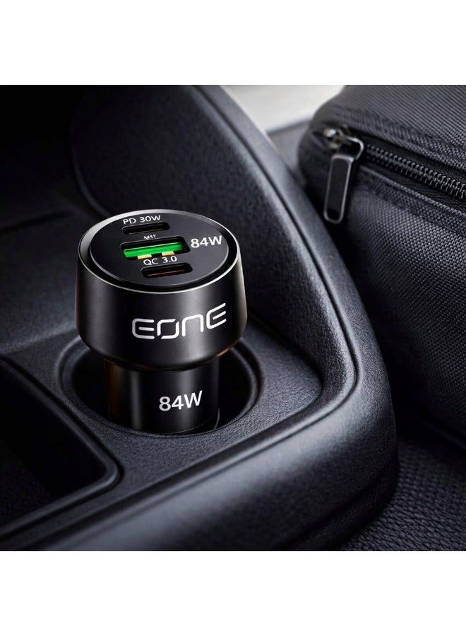 إيون شاحن سيارة EONE بقوة 84 واط، منفذ مزدوج USB-C PD بقوة 30 واط وUSB-A QC3.0، محول شحن سريع للسيارة لأجهزة iPhone وSamsung والأجهزة اللوحية، شاحن سيارة عالي الطاقة - أسود - Image 3