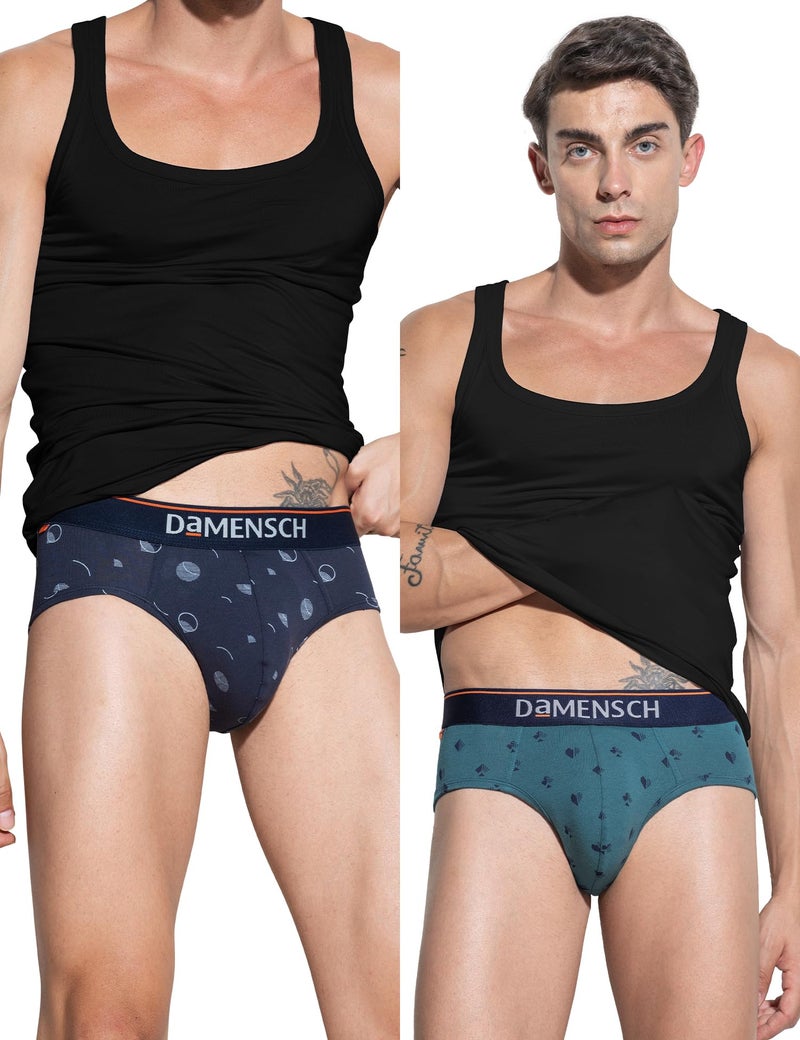 DAMENSCH Men's Regular Fit Printed Cotton Briefs Underwear| Combed Cotton, Stretchy Fabric, Anti-Bacterial and Microfibre Waistband Innerwear for Men, Briefs for Men-M - Image 1