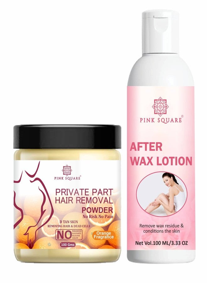 Pink Square Orange Fragnance Hair Removal Powder and After Waxing Soothing Lotion Suitable For all Skin Types Combo Pack of 2 of 100ML(200ML) - Image 1