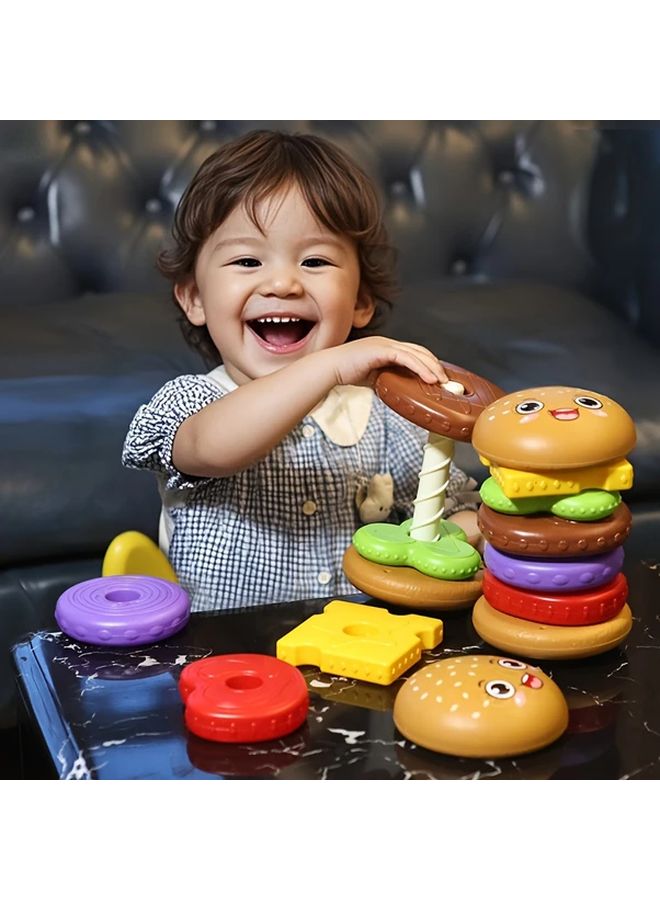 Burger Tower Stacking Toy Educational Rotating Puzzle For Toddlers Hand Eye Coordination - Image 2