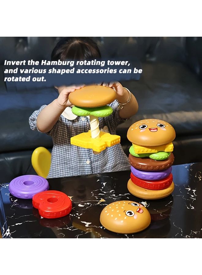 Burger Tower Stacking Toy Educational Rotating Puzzle For Toddlers Hand Eye Coordination - Image 4