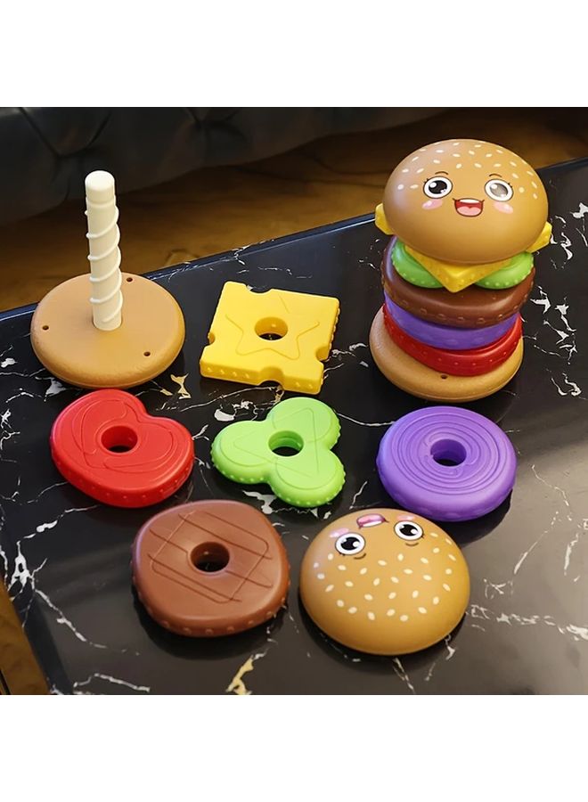 Burger Tower Stacking Toy Educational Rotating Puzzle For Toddlers Hand Eye Coordination - Image 1