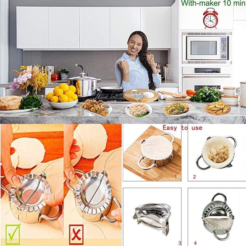 AUAM Stainless Steel Empanada Ravioli Maker Press, Dumpling Pierogi Mold - Wonton Mould, Easy-tool for Dumpling Wrapper Dough Stamp Cutter Pastry Pie Making (Extra Large 6 inch) - Image 2