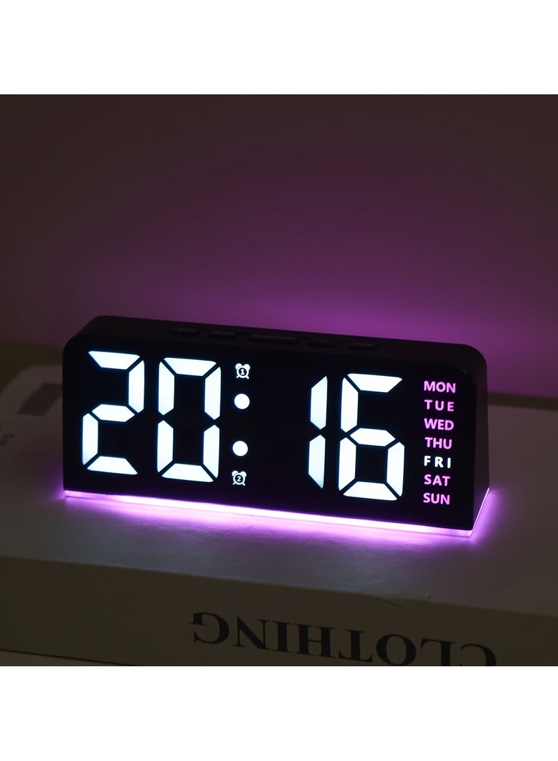 ساعة منبه رقمية LED - تعمل بمنفذ USB مع سطوع قابل للتعديل وعرض التاريخ، بتصميم تاج مسطح صغير، ساعة جانبية متعددة الوظائف للمنزل/المكتب (تتضمن إضاءة محيطية) - Image 2