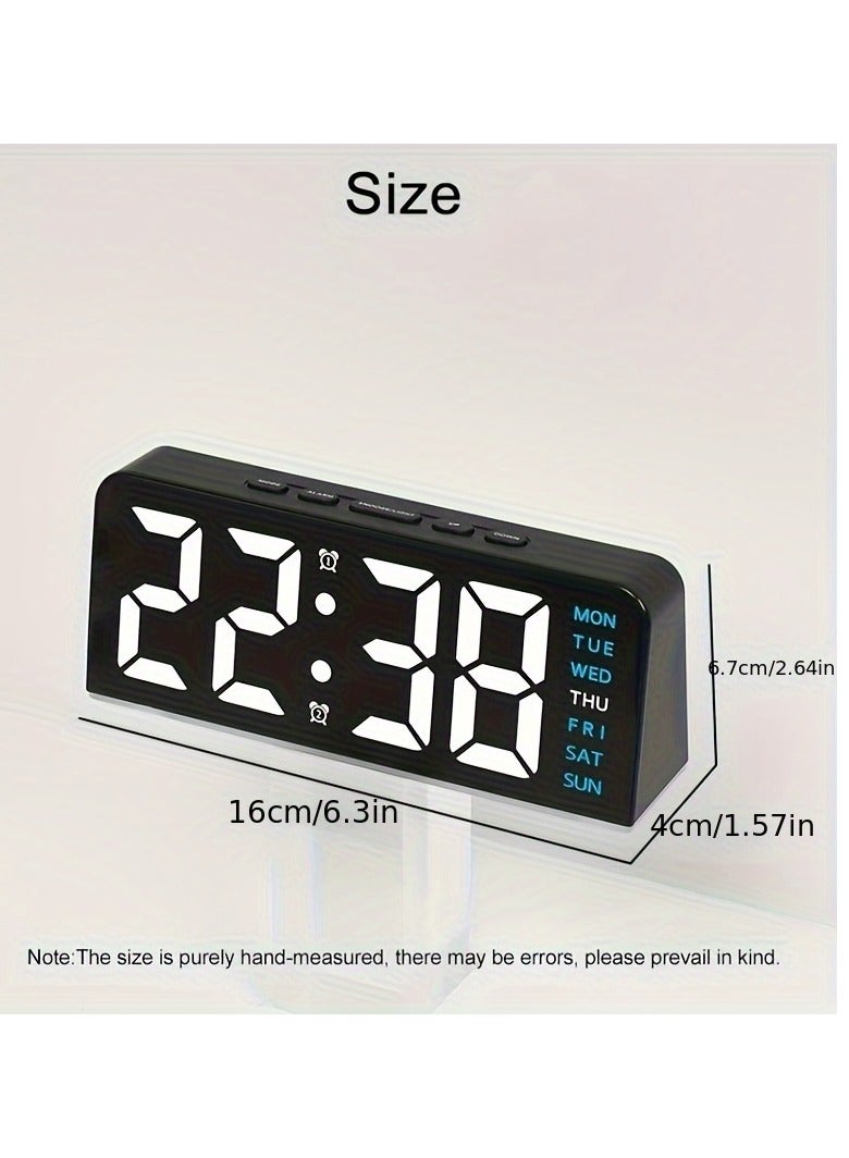 ساعة منبه رقمية LED - تعمل بمنفذ USB مع سطوع قابل للتعديل وعرض التاريخ، بتصميم تاج مسطح صغير، ساعة جانبية متعددة الوظائف للمنزل/المكتب (تتضمن إضاءة محيطية) - Image 3