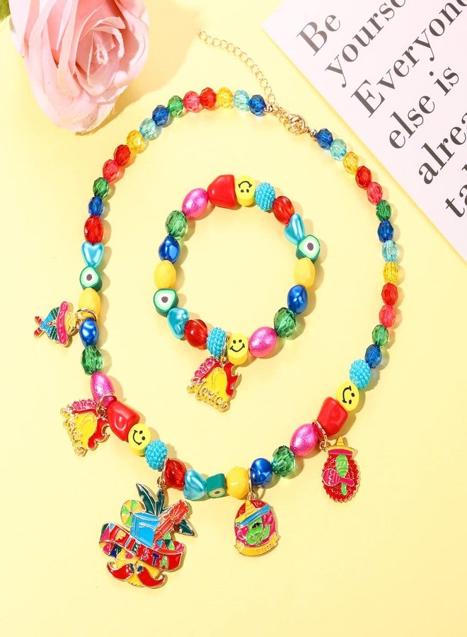 PHALIN Cinco De Mayo Necklace Bracelet Earrings for Women, Mexican Beaded Choker Necklace Stretch Bracelet Fiesta Chili Earrings Statement Mexican Accessory Jewelry Gifts (Style B) - Image 2