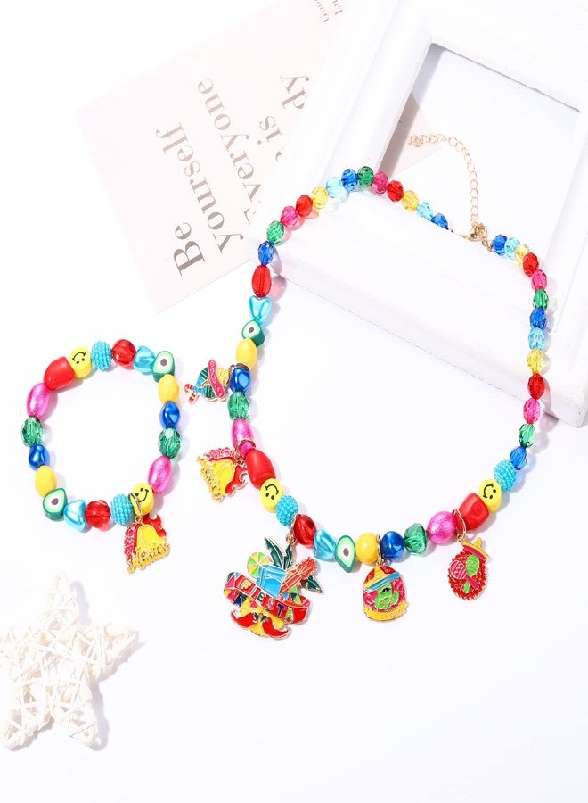 PHALIN Cinco De Mayo Necklace Bracelet Earrings for Women, Mexican Beaded Choker Necklace Stretch Bracelet Fiesta Chili Earrings Statement Mexican Accessory Jewelry Gifts (Style B) - Image 4