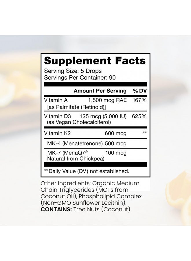 Pure Therapro Rx - Pure TheraPro Rx Vegan A-D-K Drops - 3 Month Supply - Vitamin A (Palmitate & Betacarotene), Liposomal Vitamin D3 (Pureshine), Liposomal Vitamin K2 (MK-4 & MK-7) Supports Immunity & Bone Health - 10 mL - Image 1