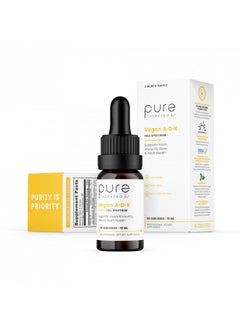 Pure TheraPro Rx Vegan A-D-K Drops - 3 Month Supply - Vitamin A (Palmitate & Betacarotene), Liposomal Vitamin D3 (Pureshine), Liposomal Vitamin K2 (MK-4 & MK-7) Supports Immunity & Bone Health - 10 mL