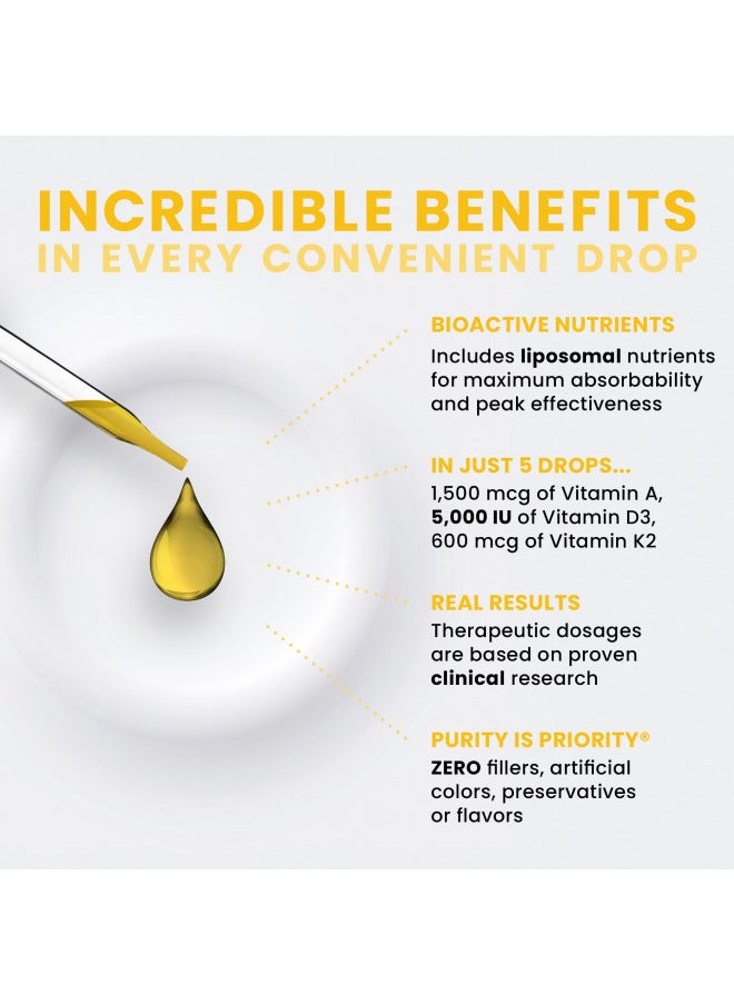Pure Therapro Rx - Pure TheraPro Rx Vegan A-D-K Drops - 3 Month Supply - Vitamin A (Palmitate & Betacarotene), Liposomal Vitamin D3 (Pureshine), Liposomal Vitamin K2 (MK-4 & MK-7) Supports Immunity & Bone Health - 10 mL - Image 1