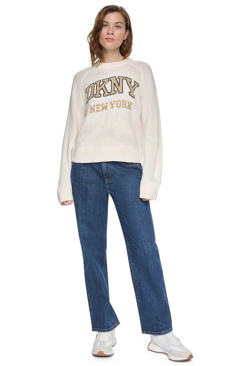 DKNY CONTRAST VARSITY LOGO SWEATER