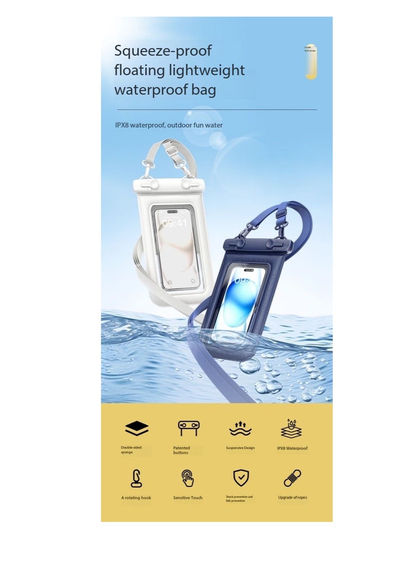 CityRiya-Long 2Pcs Floating Waterproof Phone Pouch Set - Touch-Sensitive Floating Dry Bag, IPX8 Certified Underwater Case with Buoyancy Design for Phones up to 7.2'' - Ideal for Swimming, Diving, Beach & Water Sports - Leak-Proof, Shockproof & Universal Fit（D012-3-Black）  - Image 3