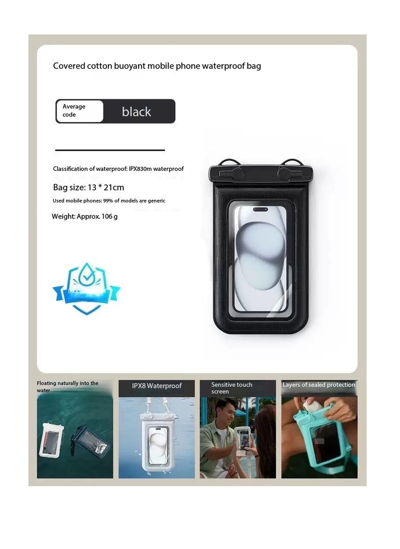 CityRiya-Long 2Pcs Floating Waterproof Phone Pouch Set - Touch-Sensitive Floating Dry Bag, IPX8 Certified Underwater Case with Buoyancy Design for Phones up to 7.2'' - Ideal for Swimming, Diving, Beach & Water Sports - Leak-Proof, Shockproof & Universal Fit（D012-3-Black）  - Image 5