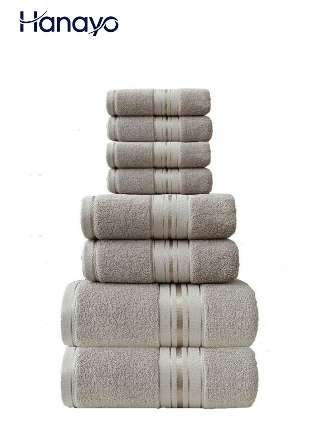 Hanayo 8 Pcs Towel Set Bath Towels Absorbent Quick Dry with Bath Towel Hand Towel Washcloth Cotton Towel Skin-friendly and Soft Towels Set for Hotel Bathroom(Khaki) - Image 1