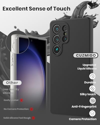 CUZMIGO Silicone Case for Samsung Galaxy S25 Ultra, Soft Slim Liquid Silicone Phone Case with Anti-Scratch Microfiber Lining, Camera Cover Protection with Cute Color Variety, Black - Image 3
