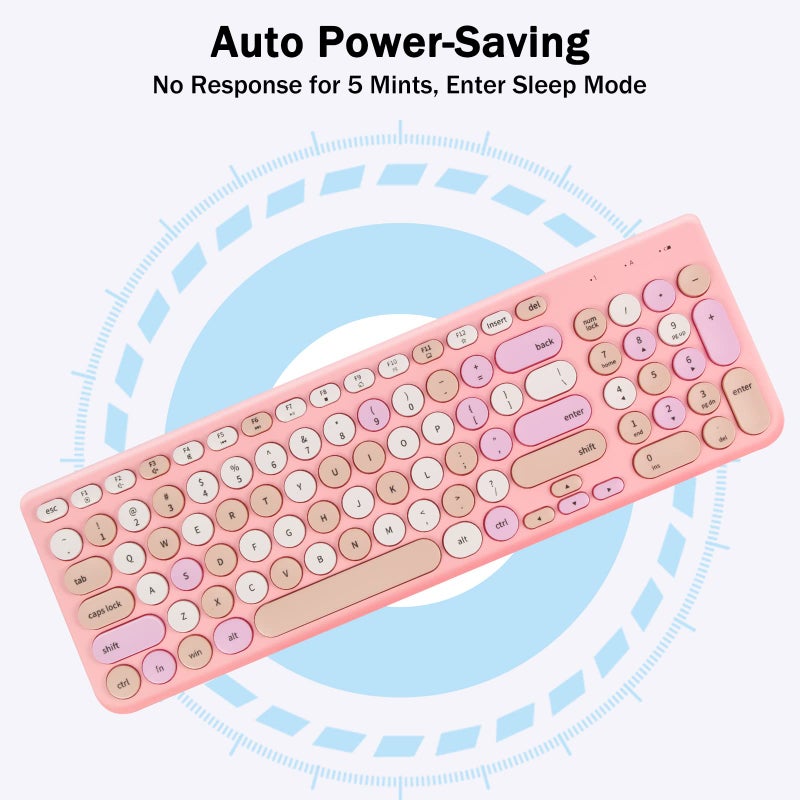 GUKJOB Wireless Keyboard and Mouse Combo, Retro Typewriter Keyboard with Round Keycaps, 2.4GHz USB Cute Wireless Keyboard Mouse for Computer, Desktop, Laptop and Computer (Pink-Colorful) - Image 3