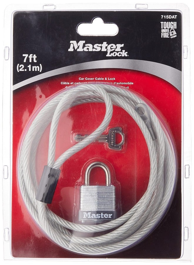 Master Lock 715DAT Braided Steel Car Cover Cable with Laminated Steel Padlock, 7 ft cable and 1-1/8 in. Wide Lock - Image 1
