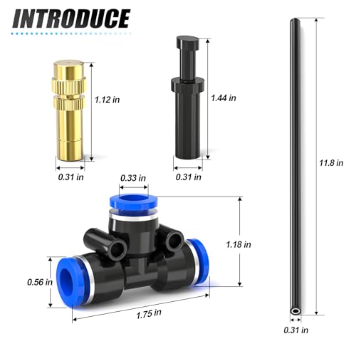 MEANLIN 8PCS Brass Misting Nozzles Tee with 12 Inch Built in Hose Adjustable 360 Rotation Nozzles Water Mister Nozzles Thread Sprayer Parts for Outdoor Cooling System Watering System Patio Mister - Image 3