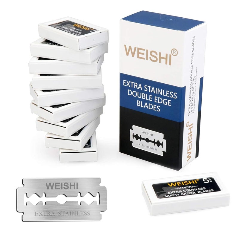 WEISHI 50 Count Double Edge Safety Razor Extra Stainless Blades