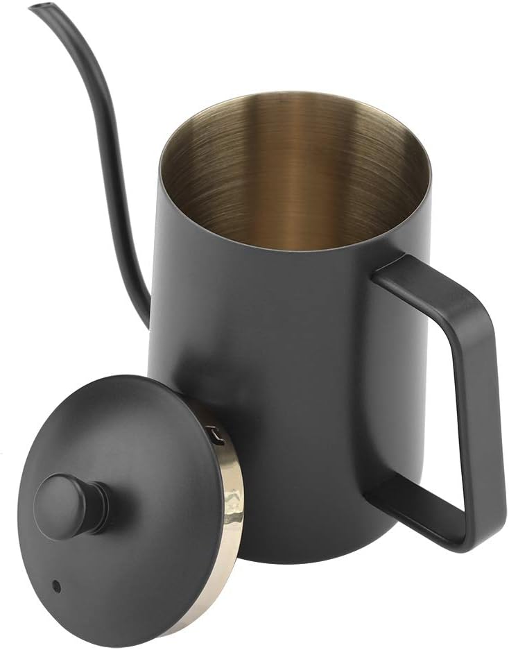 klarako Stainless Steel Coffee Kettle,600ml Teflon Coating Gooseneck Spout Teapot,Drip Coffee Tea Kettle with Thermometer can Measure Water Milk Bread Temperature for Home Office(Black) - Image 5