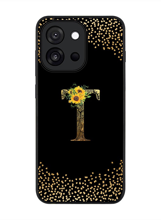 For OnePlus 13s / 13T Case,Slim fit Camera Protection, Shockproof Thin Phone cover  - Custom Floral Monogram - T ( Black )