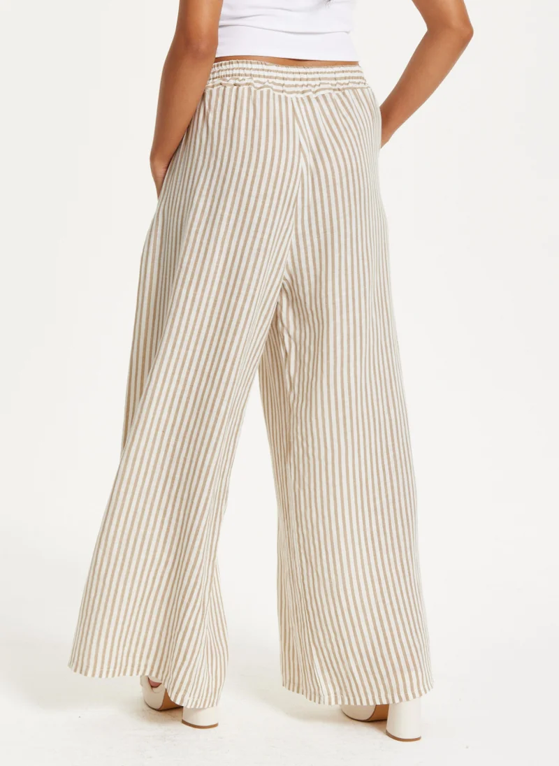 Liquorish Beige Striped Wide Leg Trousers